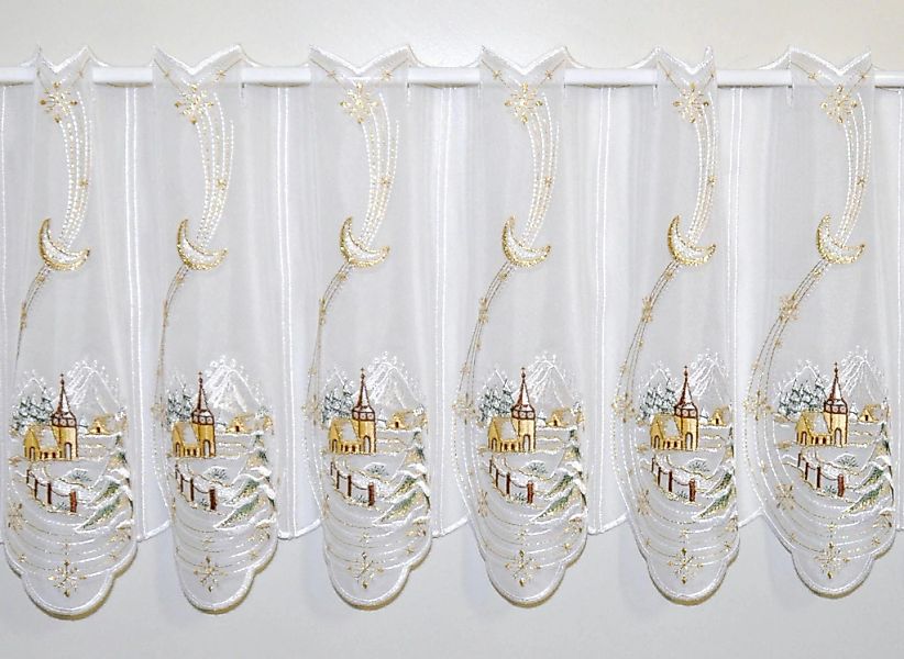 Stickereien Plauen Scheibengardine "Winterlandschaft" Stangendurchzug 1 Stk günstig online kaufen