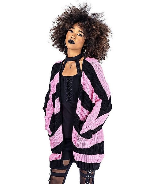 Poizen Industries Strickjacke In A Daze Cardigan Schwarz-Rosa Gestreift Pun günstig online kaufen
