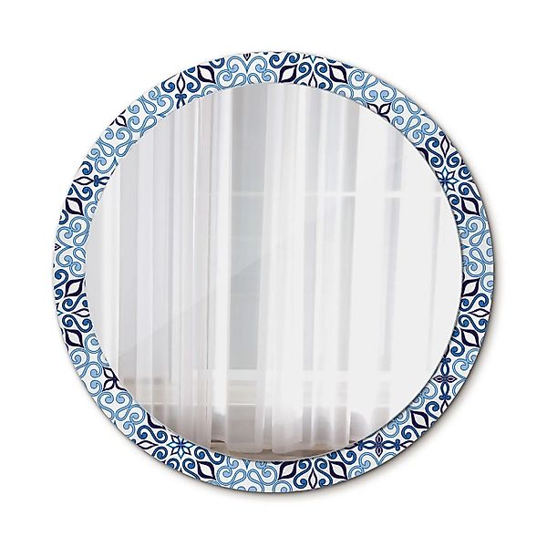 Tulup Spiegel mit Motivdruck Blaues arabisches Muster 100x100 cm Runder Spi günstig online kaufen