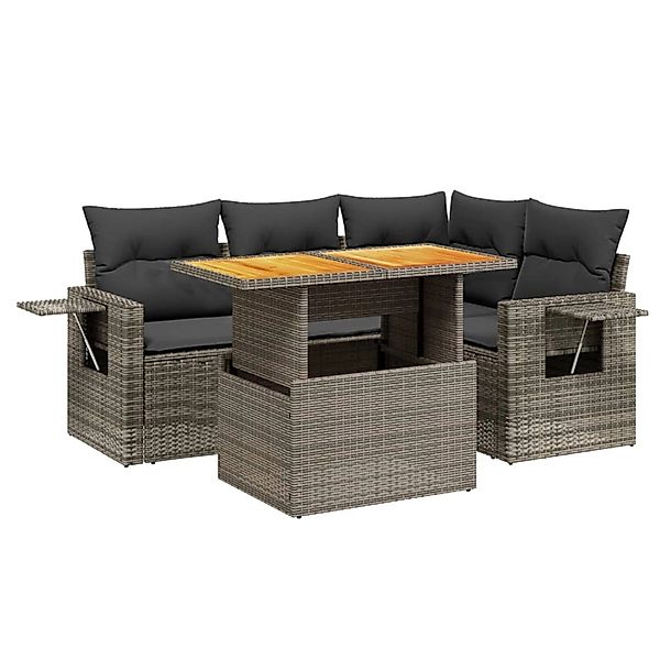vidaXL 5-Tlg Garten-Sofagarnitur mit Kissen Grau Poly Rattan 3271739 günstig online kaufen