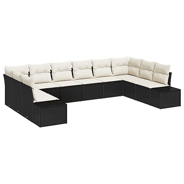 vidaXL Loungesofa 10-teiliges Garten Sofa Set mit Kissen Schwarz Poly Ratta günstig online kaufen