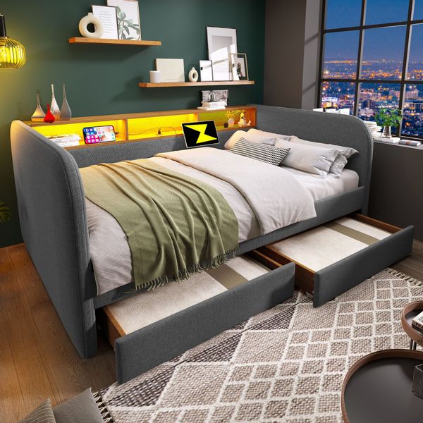 Merax Daybett (Schlafsofa aus Leinen, Lattenrost, günstig online kaufen