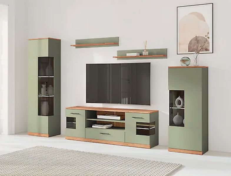 Home affaire Wohnwand »Ribe,Set-5 St.,Oberplatten Eiche massiv,viel Staurau günstig online kaufen