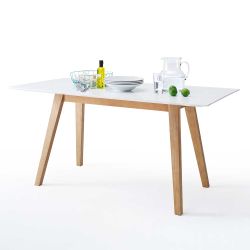 Küchentisch im Retro Design Weiß Eiche günstig online kaufen