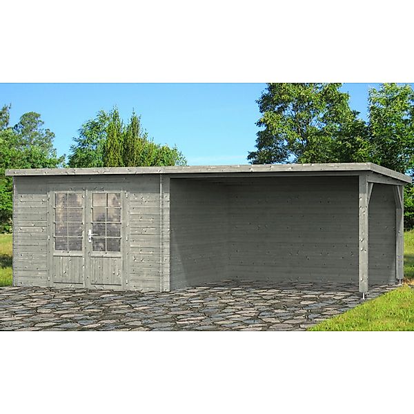 Palmako Ella Holz-Gartenhaus Grau Flachdach Tauchgrundiert 652 cm x 300 cm günstig online kaufen