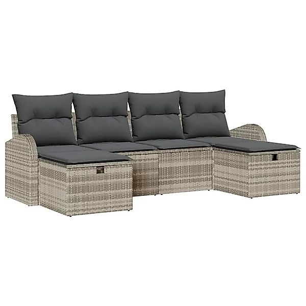 vidaXL Sofa Set mit Kissen mit Speicher 6-Tlg Hellgrau Poly-Rattan 3359121 günstig online kaufen