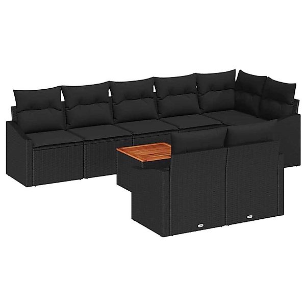 vidaXL Garten-Sofa-Set mit Kissen 9-Tlg Schwarz Poly Rattan 3347849 günstig online kaufen