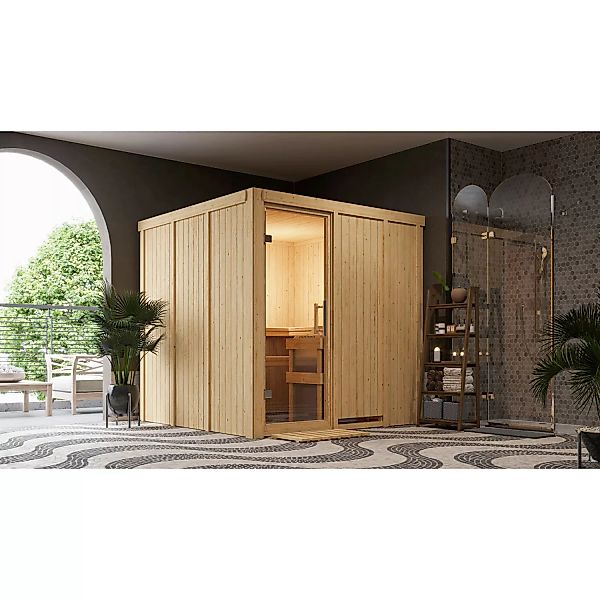 Karibu Sauna Rikka mit Ofen integrierte Stg.Natur günstig online kaufen