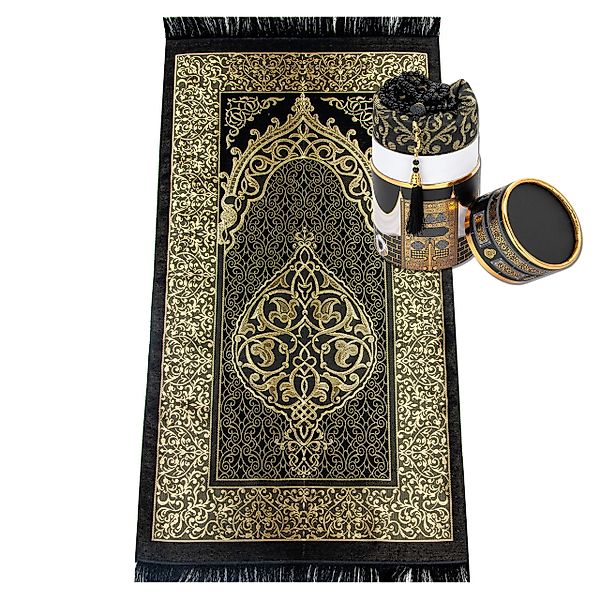 Carpetia Teppich Gebetsteppich Taftstoff Schwarz-Gold mit günstig online kaufen
