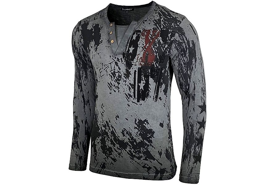 Baxboy Longshirt Langarmshirt mit trendigem All-Over Logo-Print mit Knopfle günstig online kaufen