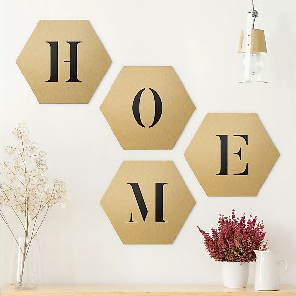 4-teiliges Hexagon-Alu-Dibond Bild Buchstaben HOME Schwarz Set II günstig online kaufen