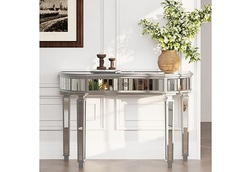 Celya Schminktisch 120 cm langer, halbmondförmiger Spiegelkonsolentisch (lu günstig online kaufen