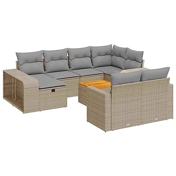vidaXL 11-Tlg Garten-Sofagarnitur mit Kissen Beige Poly Rattan 3326083 günstig online kaufen