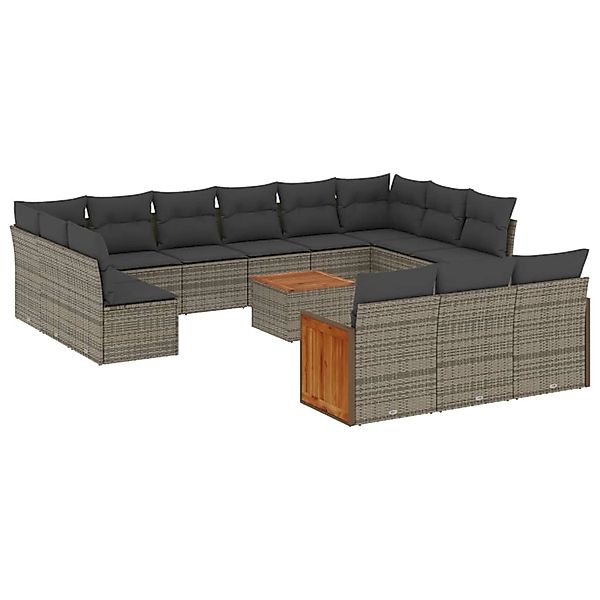 vidaXL 14-Tlg Garten-Sofagarnitur mit Kissen Grau Poly Rattan 3260548 günstig online kaufen