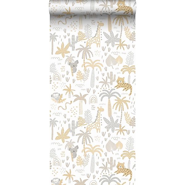 Sanders & Sanders Tapete Dschungeltiere Ockergelb Grau Und Beige 53 Cm X 10 günstig online kaufen