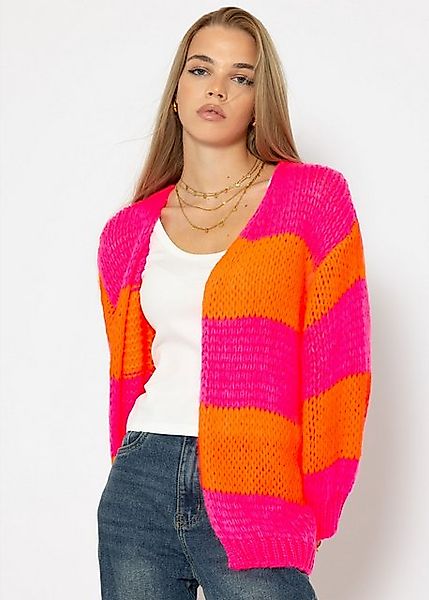 SASSYCLASSY Cardigan Oversize Strickjacke Damen Blockstreifen günstig online kaufen