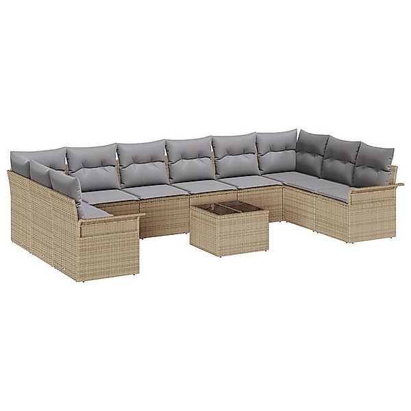 vidaXL Loungesofa 11-teiliges Garten Sofa Set mit Kissen Schwarz Poly-Ratta günstig online kaufen