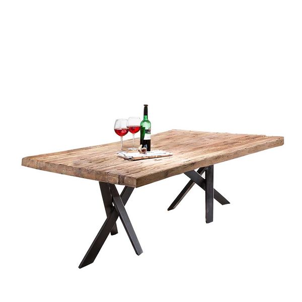 Esszimmertisch in Teakfarben und Schwarz Recyclingholzplatte günstig online kaufen