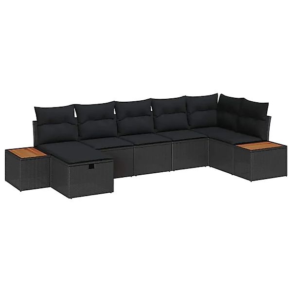 vidaXL Garten-Sofa-Set mit Kissen 7-Tlg Schwarz Poly Rattan 3359640 günstig online kaufen