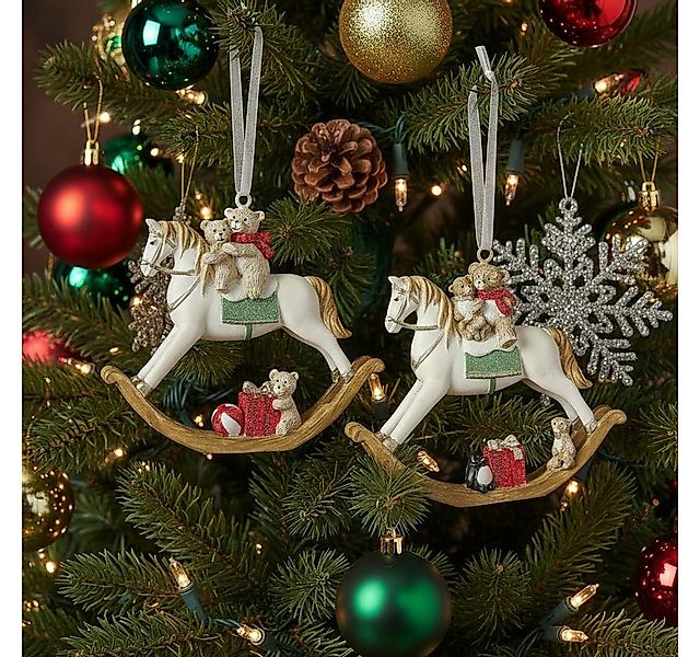 MF Christbaumschmuck Weihnachtsanhänger Teddypferdchen 2er Set Schaukelpfer günstig online kaufen