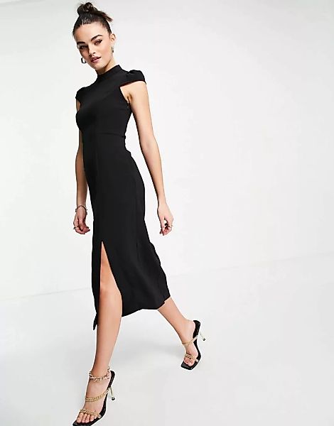 Whistles – Hochgeschlossenes, strukturiertes Kleid in Schwarz günstig online kaufen