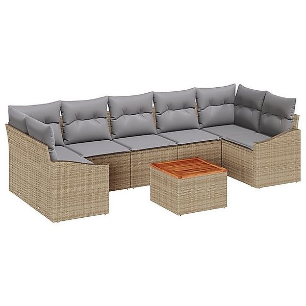 vidaXL Loungesofa 8-teiliges Garten Sofa Set mit Kissen Beige Poly-Rattan, günstig online kaufen