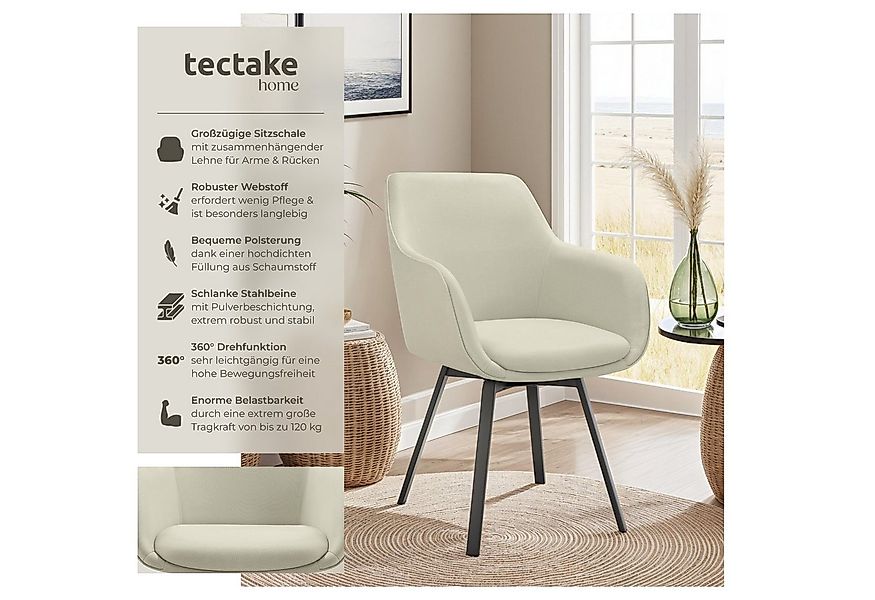 tectake Esszimmerstuhl Drehbarer Armlehnstuhl Alicon, gepolstert (Set, 6 St günstig online kaufen
