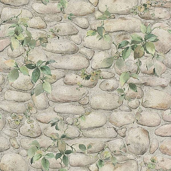 Bricoflor Vintage Tapete mit Steinmauer Florale Mauertapete im Shabby Stil günstig online kaufen