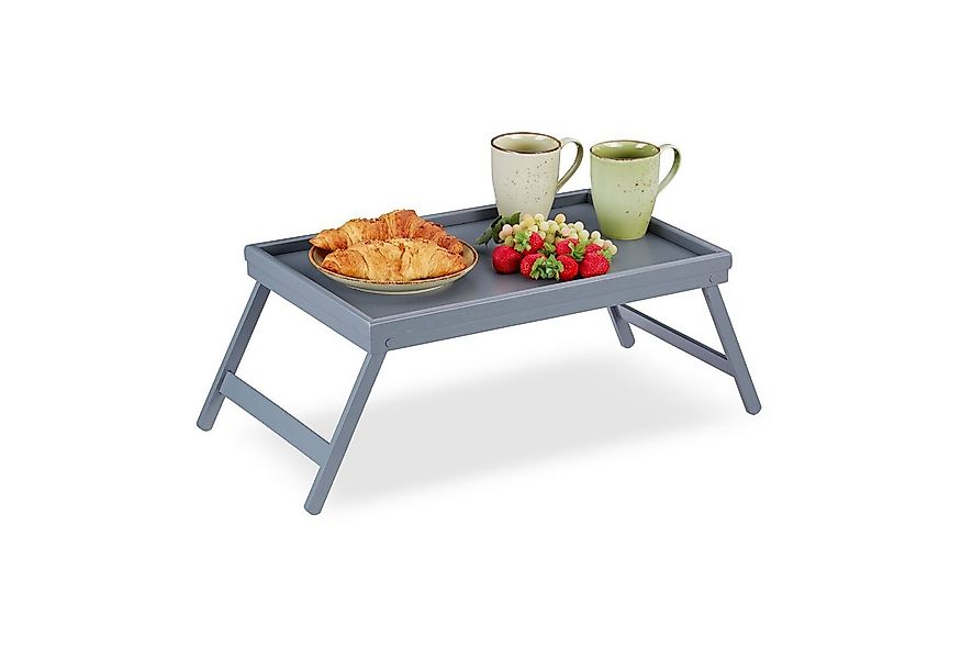 relaxdays Tabletttisch Betttablett Bambus grau günstig online kaufen