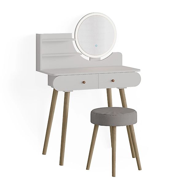 Vicco Schminktisch Edda Weiß 80 cm mit LED Beleuchtung und Hocker günstig online kaufen