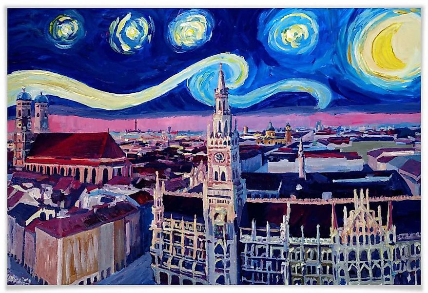 Wall-Art Poster "van Gogh Stil München bei Nacht", Stadt, (1 St.) günstig online kaufen