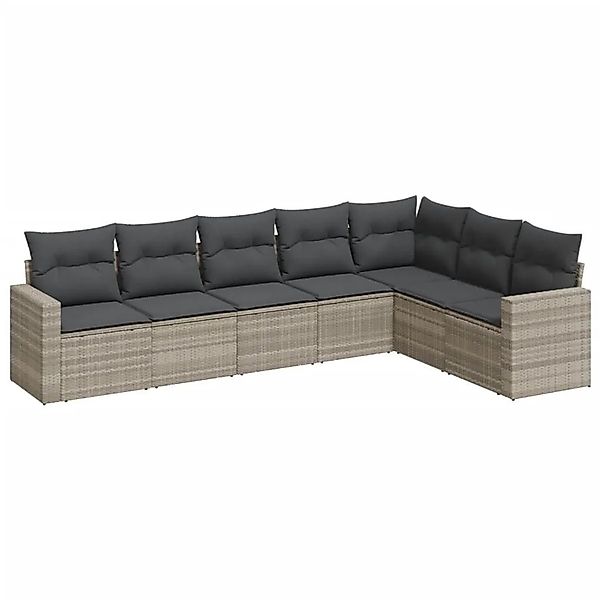 vidaXL 7-Tlg Garten-Sofagarnitur mit Kissen Hellgrau Poly Rattan 3251389 günstig online kaufen