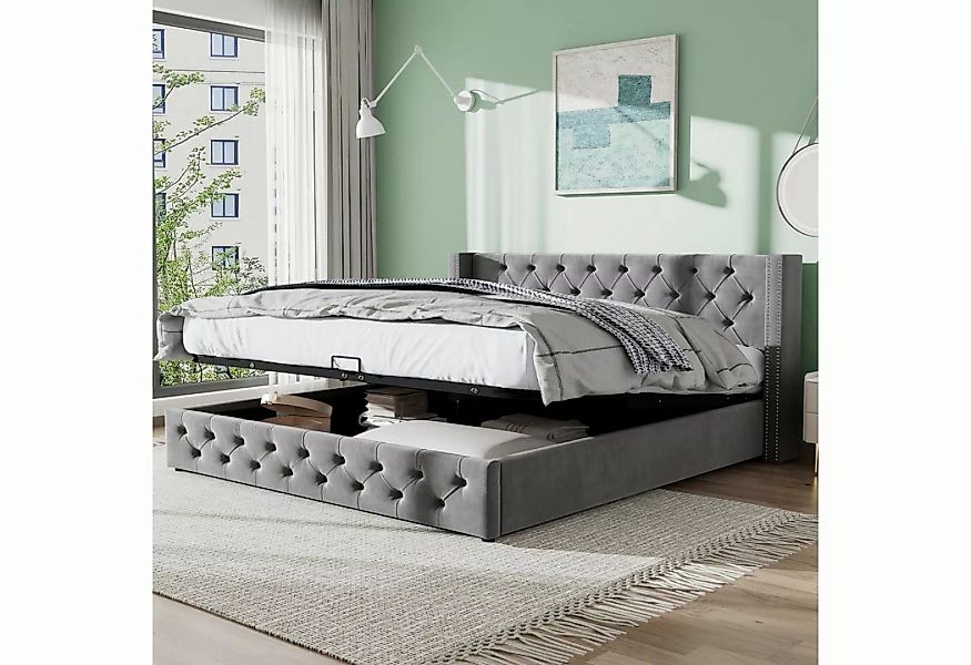 WISHDOR Polsterbett Polsterbett Doppelbett Stauraumbett Bett mit Lattenrost günstig online kaufen