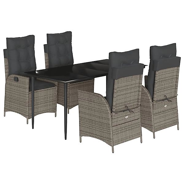 vidaXL 5-Tlg Garten-Essgruppe mit Kissen Grau Poly Rattan 3213218 günstig online kaufen