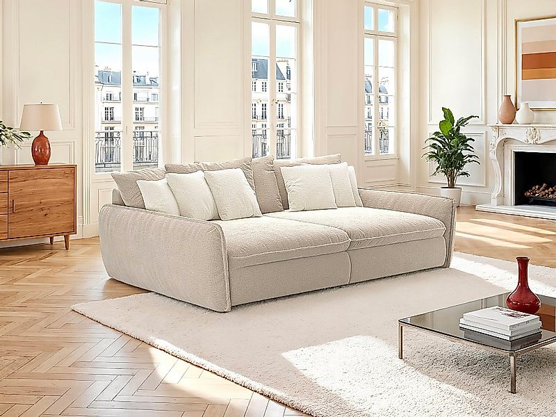 Sofa 4‑Sitzer – Tiefe Sitzfläche – Chenille-Stoff – Taupe – GIANOLA von Mai günstig online kaufen