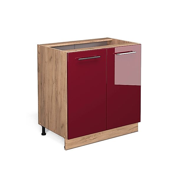 Vicco Spülenunterschrank Fame-Line Bordeaux Hochglanz/Goldkraft Eiche 80 cm günstig online kaufen