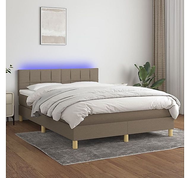 vidaXL Boxspringbett Boxspringbett mit Matratze LED Taupe 140x200 cm Stoff günstig online kaufen