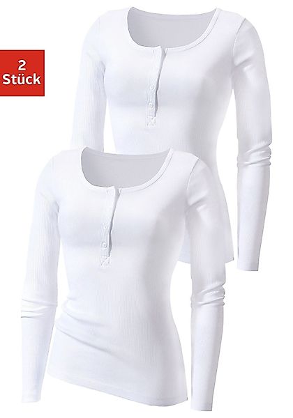 H.I.S Langarmshirt mit kurzer Knopfleiste (2er-Pack) günstig online kaufen
