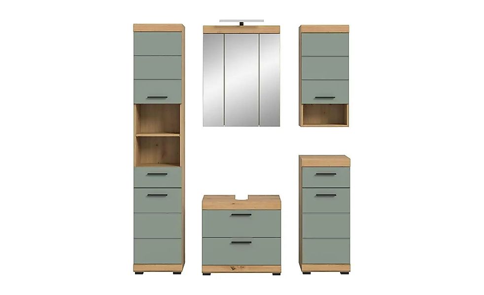 Badmöbel-Set 5 teilig  Schloonsee ¦ grün ¦ Maße (cm): B: 164 H: 191 Schränk günstig online kaufen
