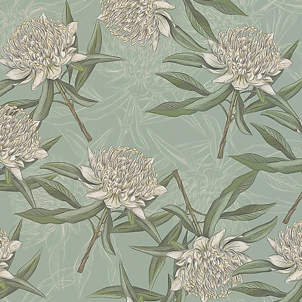 PROFHOME 394322-GU Blumen Tapete Floral Matt Blau Grün Weiß 0,53 m x 10,05 günstig online kaufen