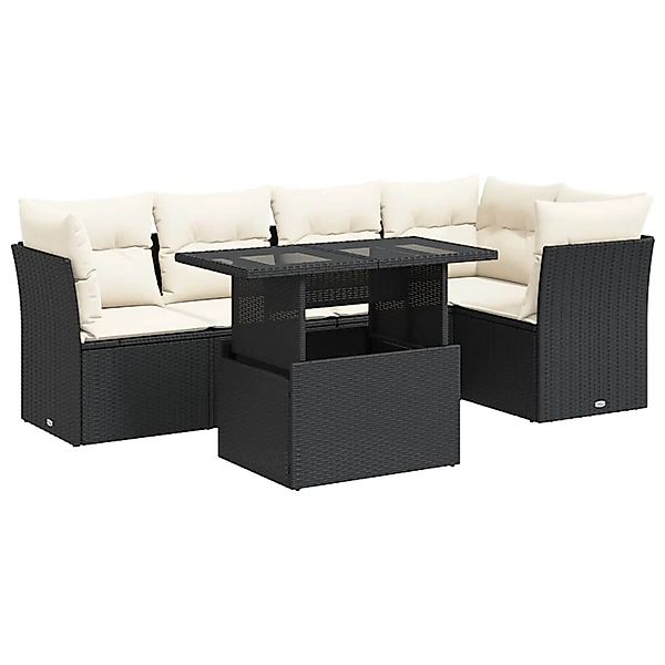vidaXL 6-Tlg Garten-Sofagarnitur mit Kissen Schwarz Poly Rattan 3326157 günstig online kaufen