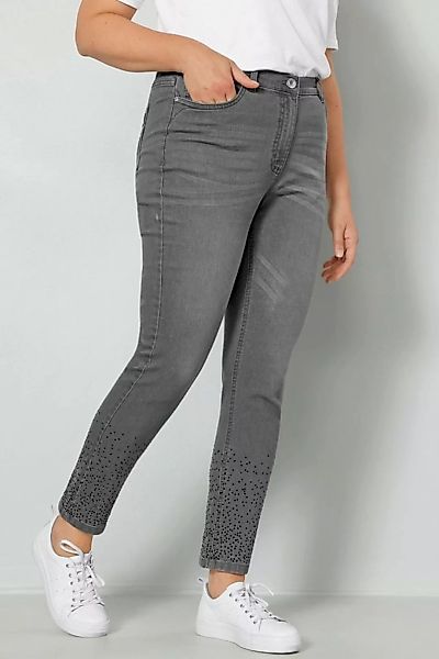 MIAMODA Regular-fit-Jeans Jeans Slim Fit Saum mit Ziersteinchen 5-Pocket günstig online kaufen