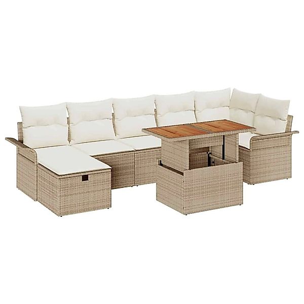 vidaXL Garten-Sofa-Set mit Kissen mit Speicher 8-Tlg Beige Poly Rattan 3359 günstig online kaufen