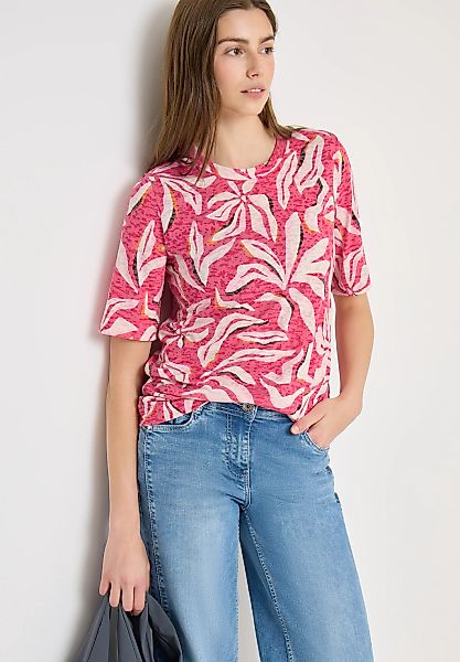 Cecil Rundhalsshirt Ausbrenner Shirt mit floralem Muster günstig online kaufen