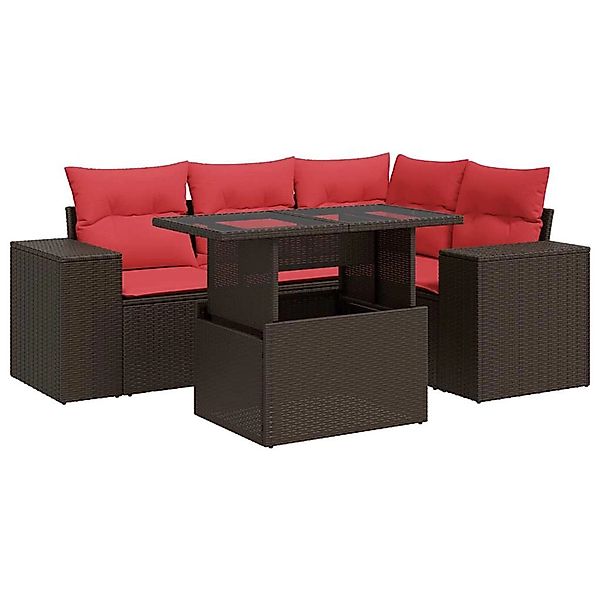 vidaXL 5-Tlg Garten-Sofagarnitur mit Kissen Braun Poly Rattan Akazie 332679 günstig online kaufen