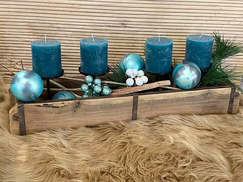 Adventskranz Alte Ziegelformen zum Dekorieren Holz 4 Kerzenhalter Vintage günstig online kaufen