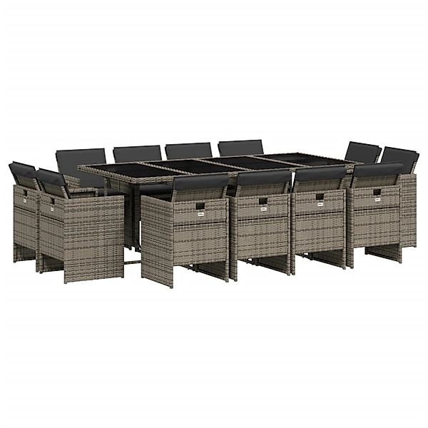 vidaXL 13-Tlg Garten-Essgruppe mit Kissen Grau Poly Rattan 3210680 günstig online kaufen