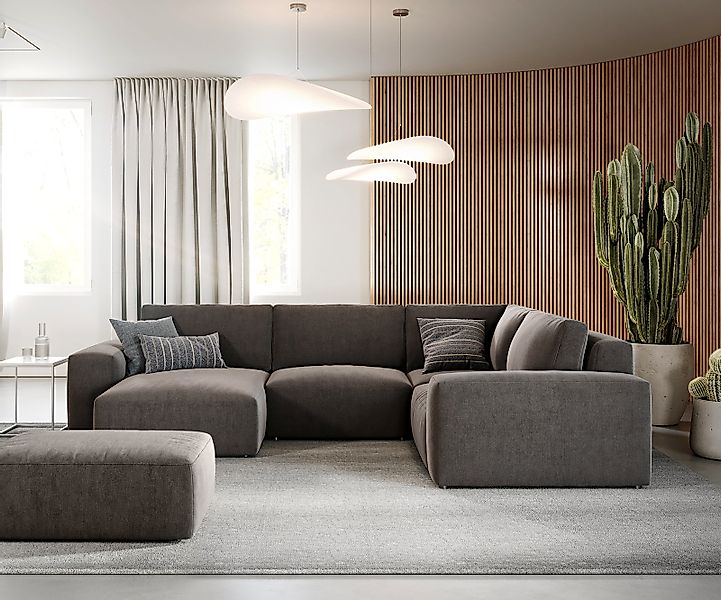 Wohnlandschaft Lanzo 300x210 cm Mikrofaser Khakibraun Recamiere variabel mi günstig online kaufen