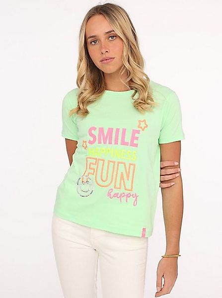 Zwillingsherz T-Shirt "Smile Happiness Fun" mit bunter Stickerei und Paille günstig online kaufen