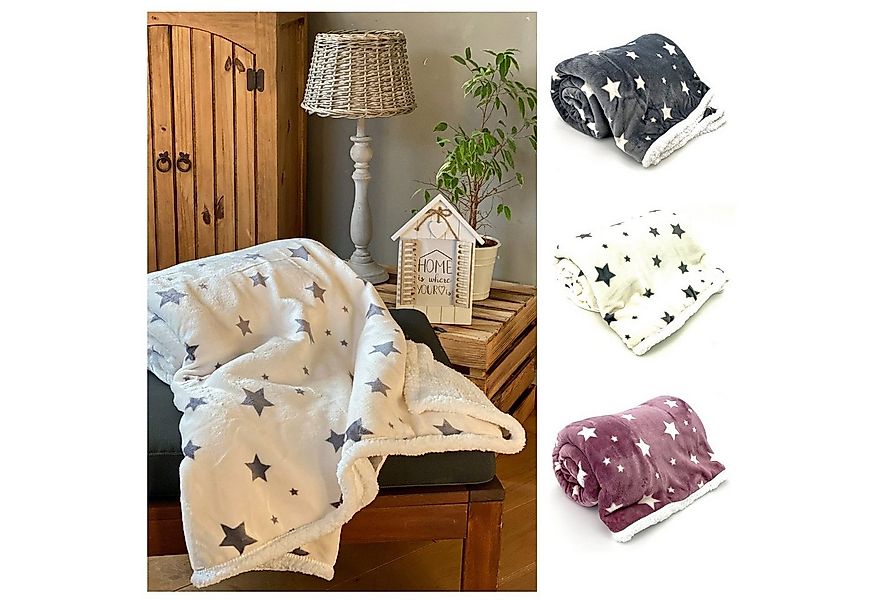 Wohndecke Soft Flanell Sterne Kuscheldecke mit Sherpa Fell, heimtexland, So günstig online kaufen